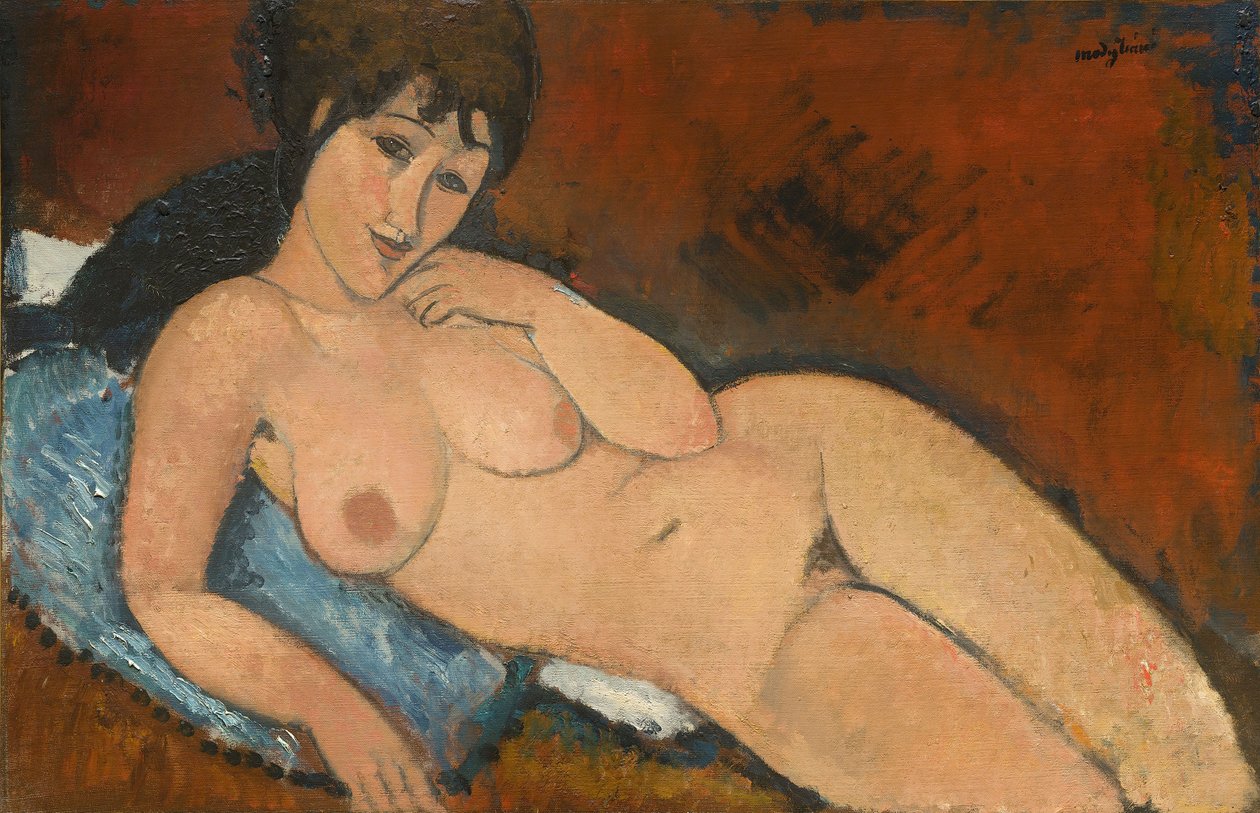 Nude em uma almofada azul de Amedeo Modigliani