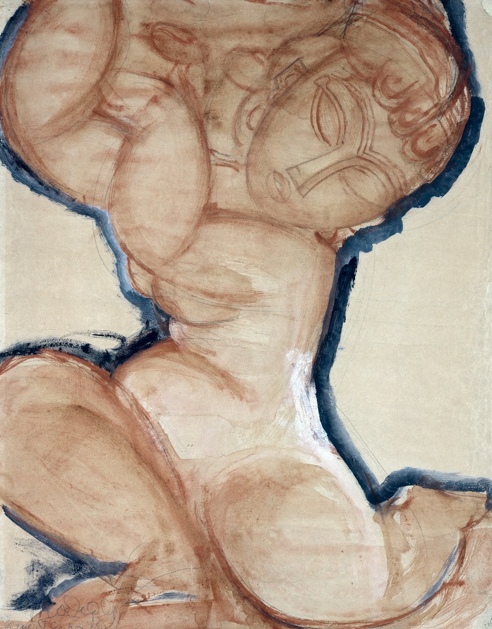 Cariátide rosa com uma borda azul, c.1913 de Amedeo Modigliani