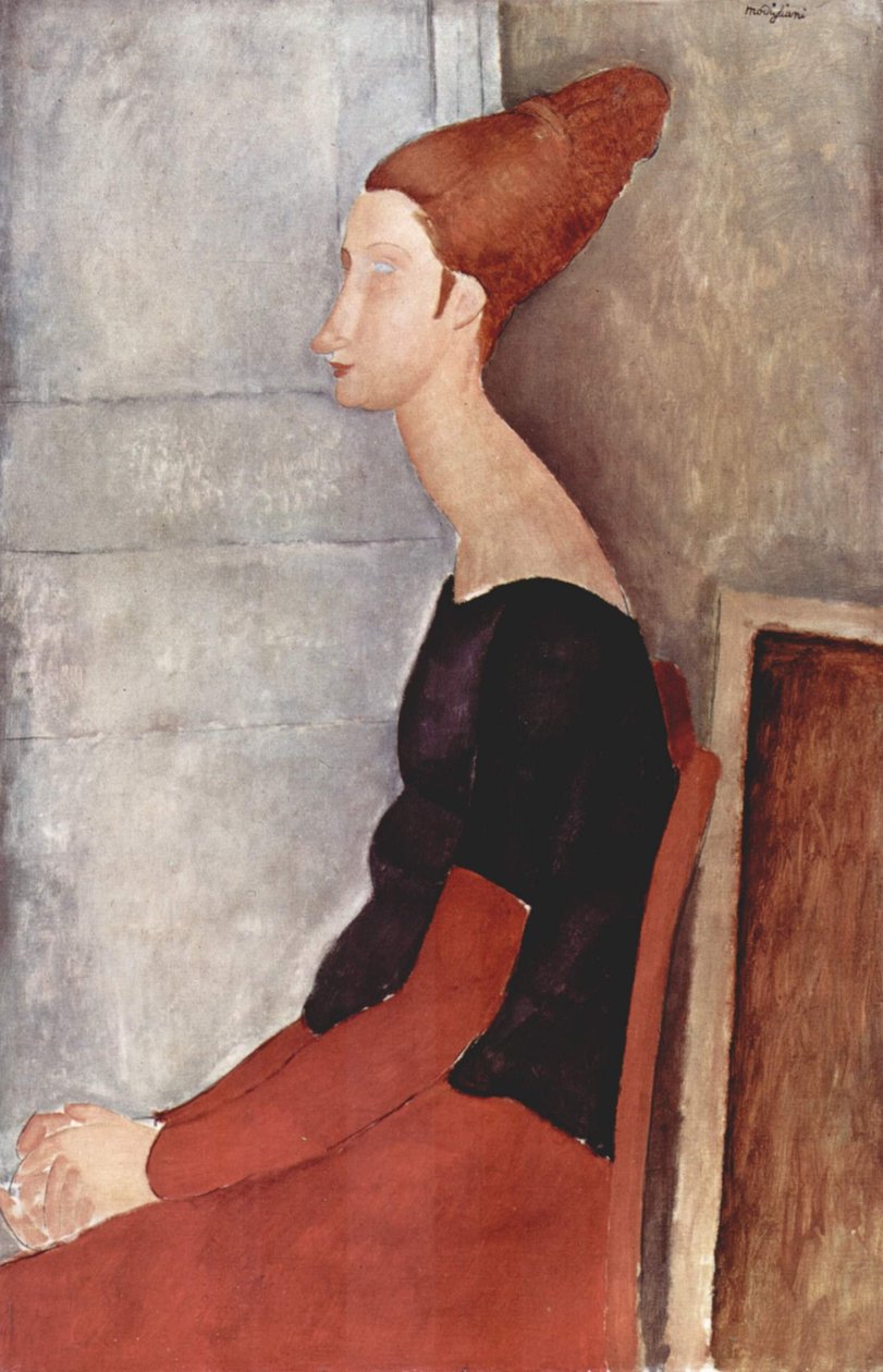 Retrato de Jeanne Hébuterne em roupas escuras de Amedeo Modigliani