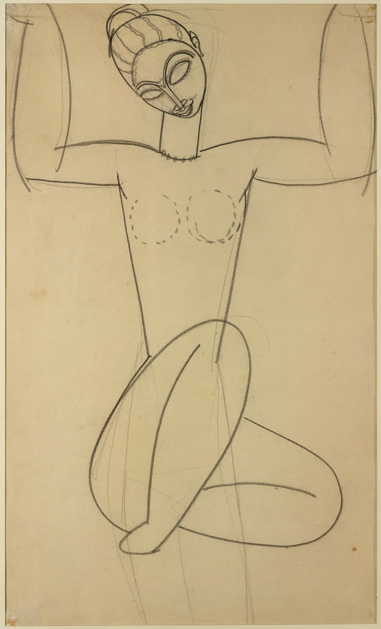 Cariátide sentada, c.1911 (carvão sobre papel) de Amedeo Modigliani