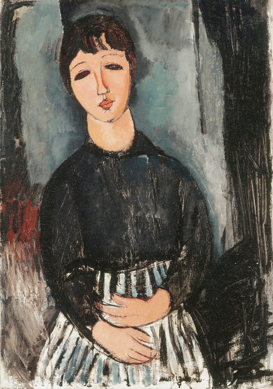 Um empregado em um avental listrado, 1916 de Amedeo Modigliani