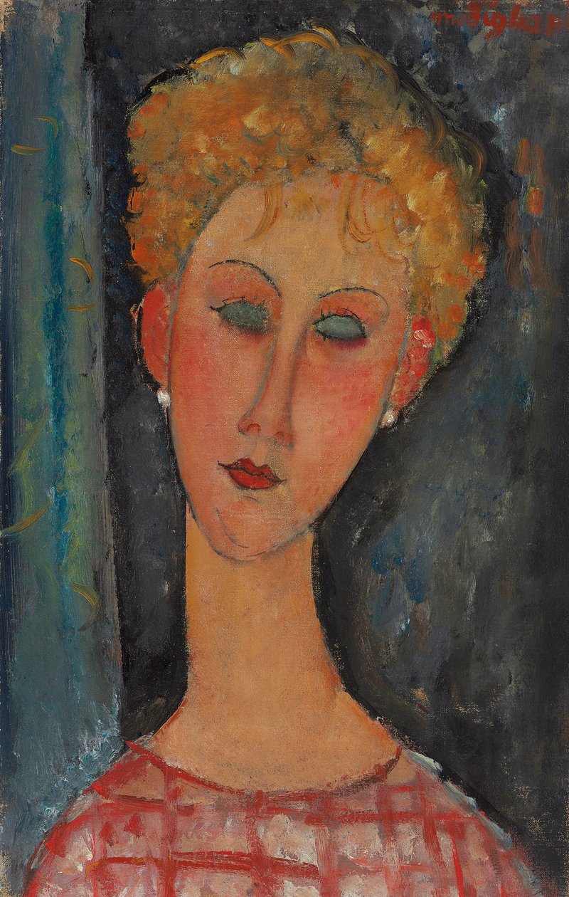 Mulher loira com cabelos cacheados; A loira com brincos, c.1918-1919 de Amedeo Modigliani
