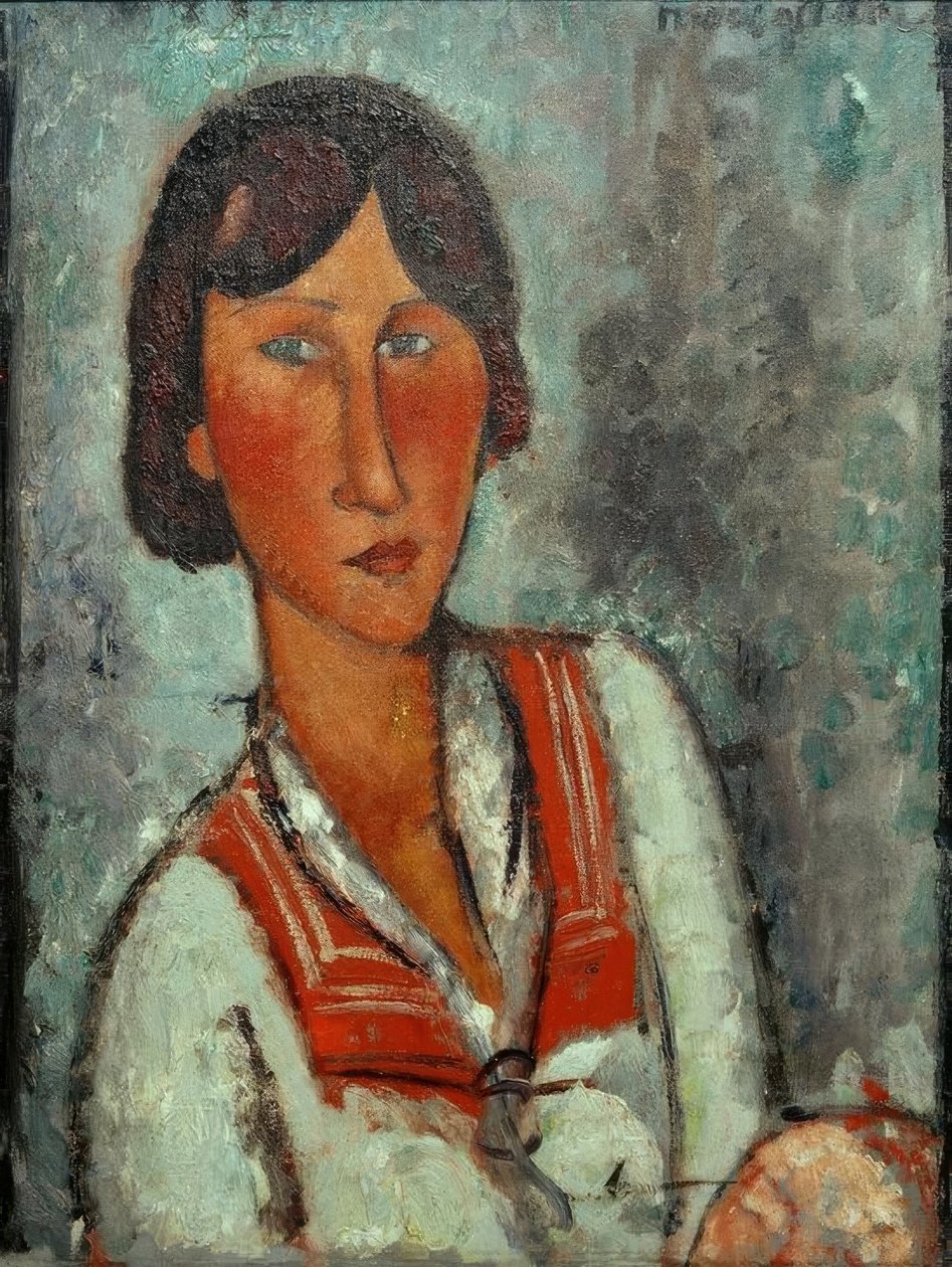 Meia retrato de uma jovem mulher com colar de marinheiro de Amedeo Modigliani