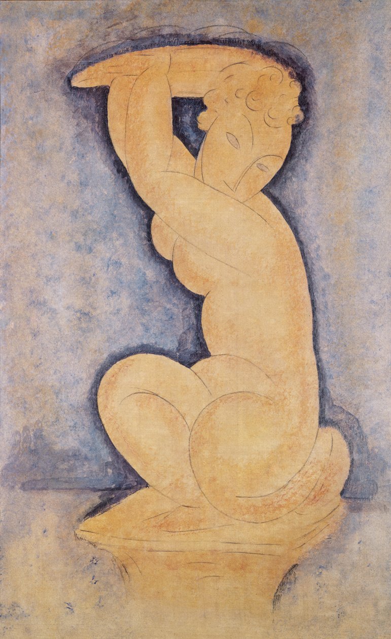 Cariátide, 1914 (lápis e wc) de Amedeo Modigliani