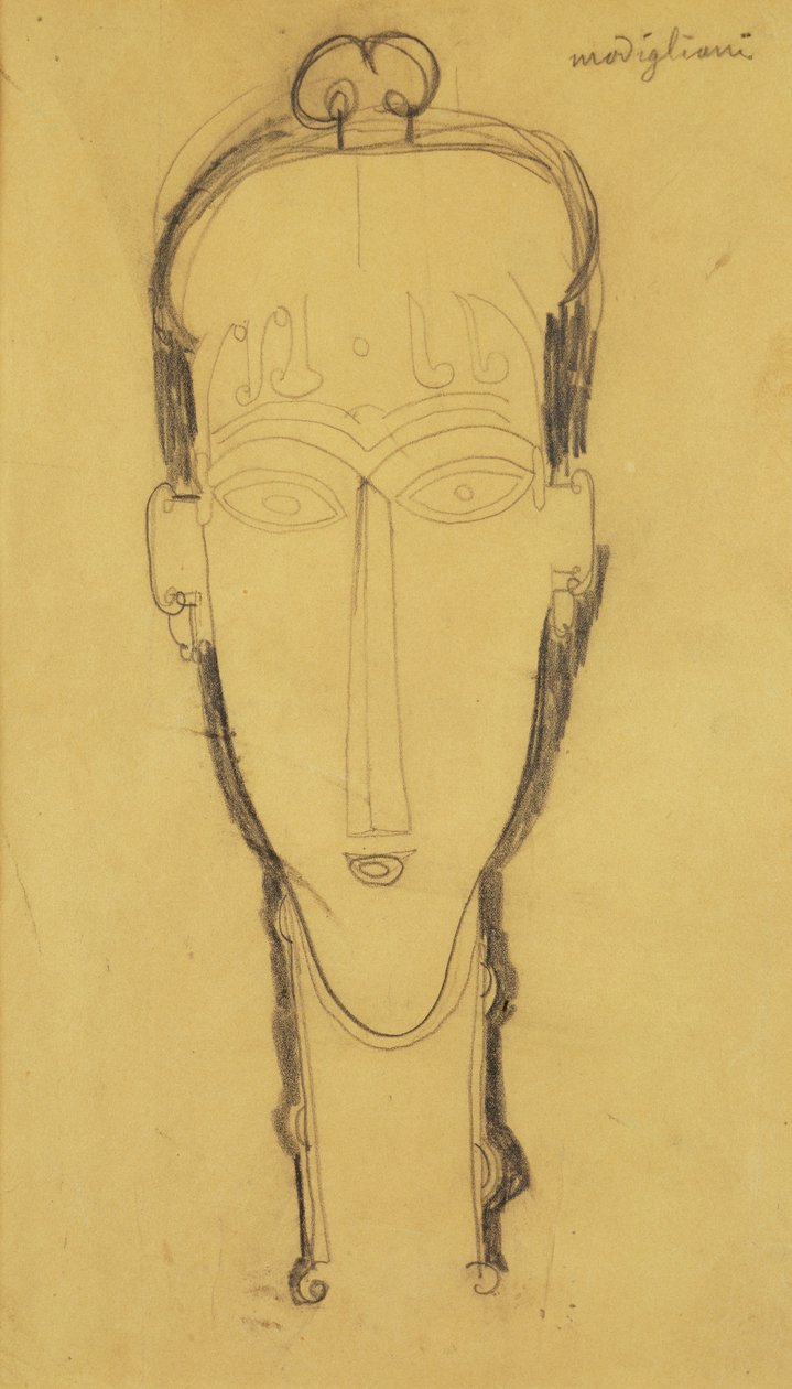 Cabeça de uma cariátide em um vestido de cabeça, 1911 de Amedeo Modigliani