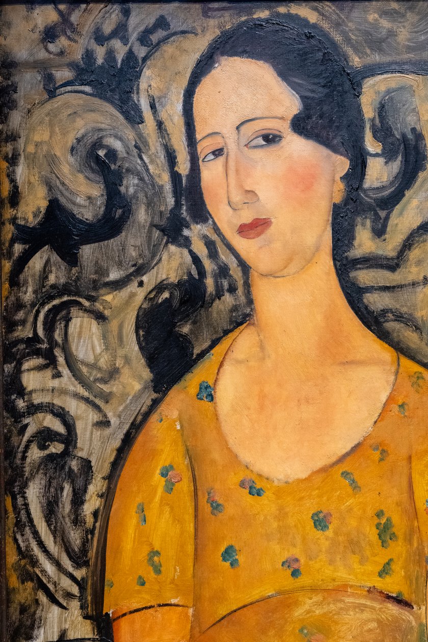 Mulher jovem com um vestido amarelo (Renée Modot) - recorte de Amedeo Modigliani