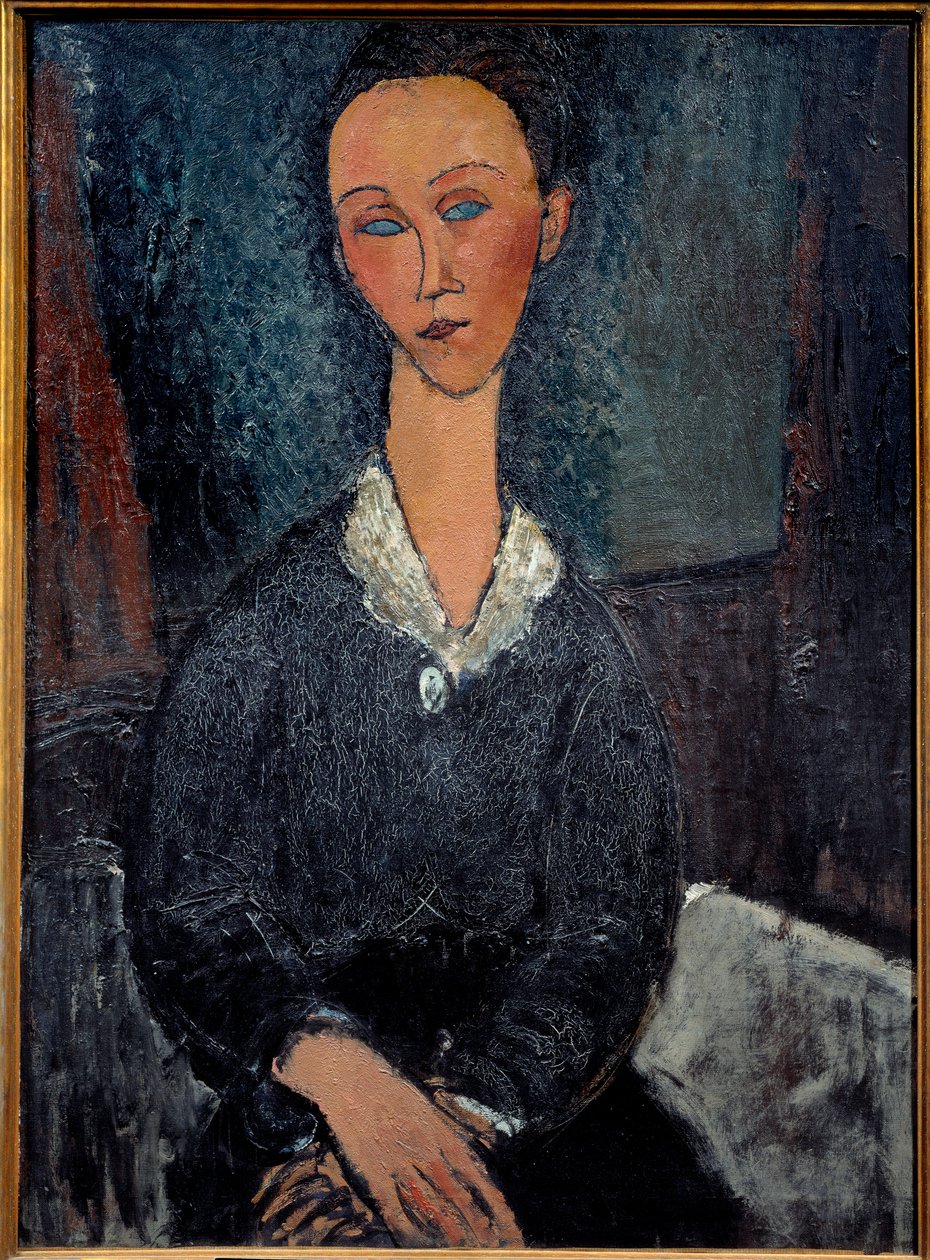 La woman au col blanc Pintura de Amedeo Modigliani (1884-1920) Sol do século XX. 0,92x0,6 m Grenoble, musee des Beaux Arts de Amedeo Modigliani