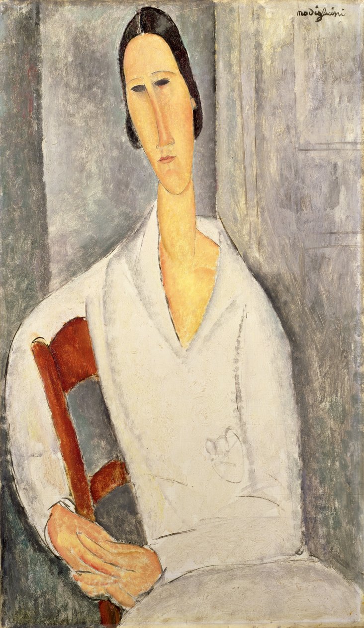 Madame Hanka Zborowska apoiada em uma cadeira, 1919 (óleo sobre tela) de Amedeo Modigliani