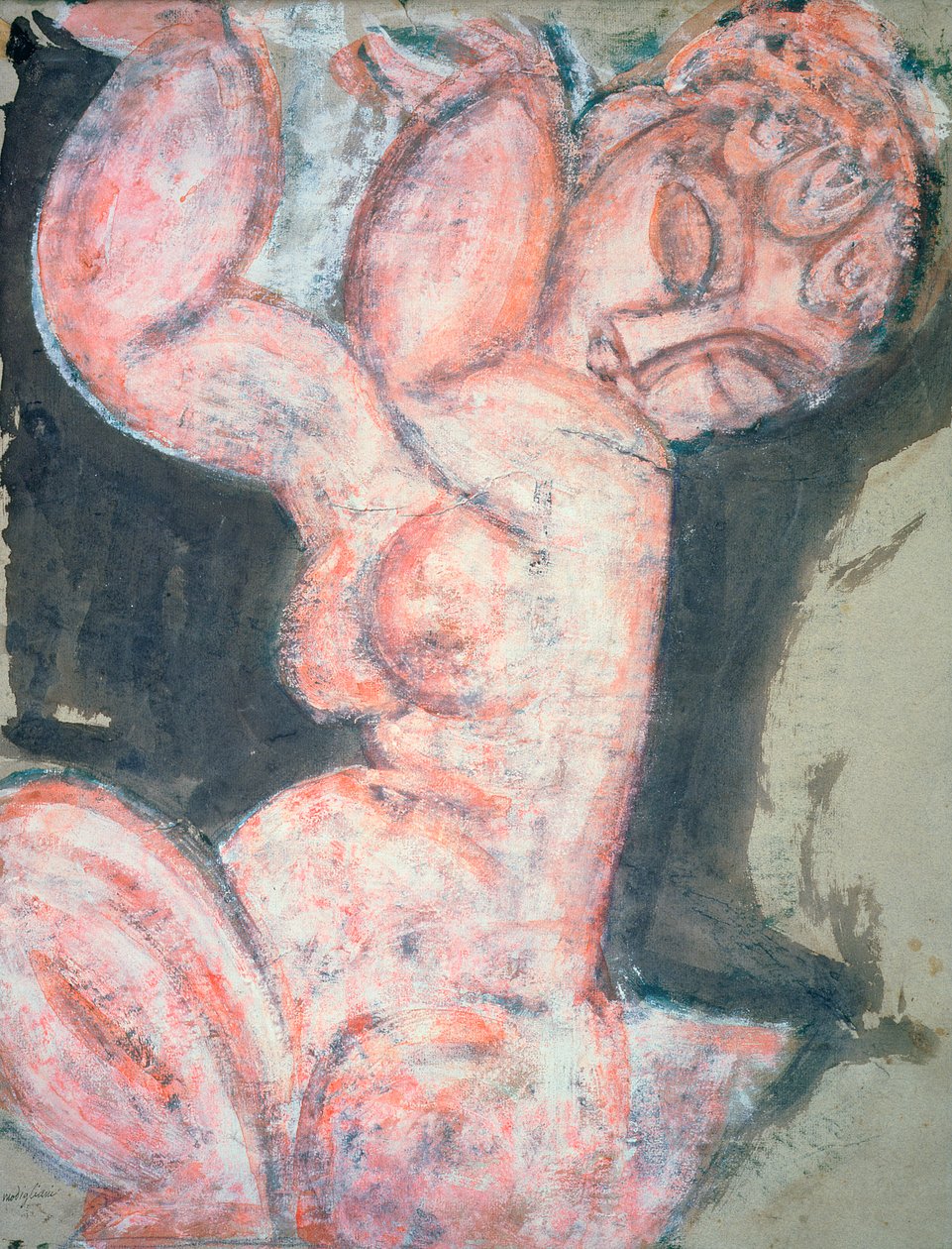 Rosa Nua, Cariátide (wc, guache, giz de cera e lápis sobre papel) de Amedeo Modigliani