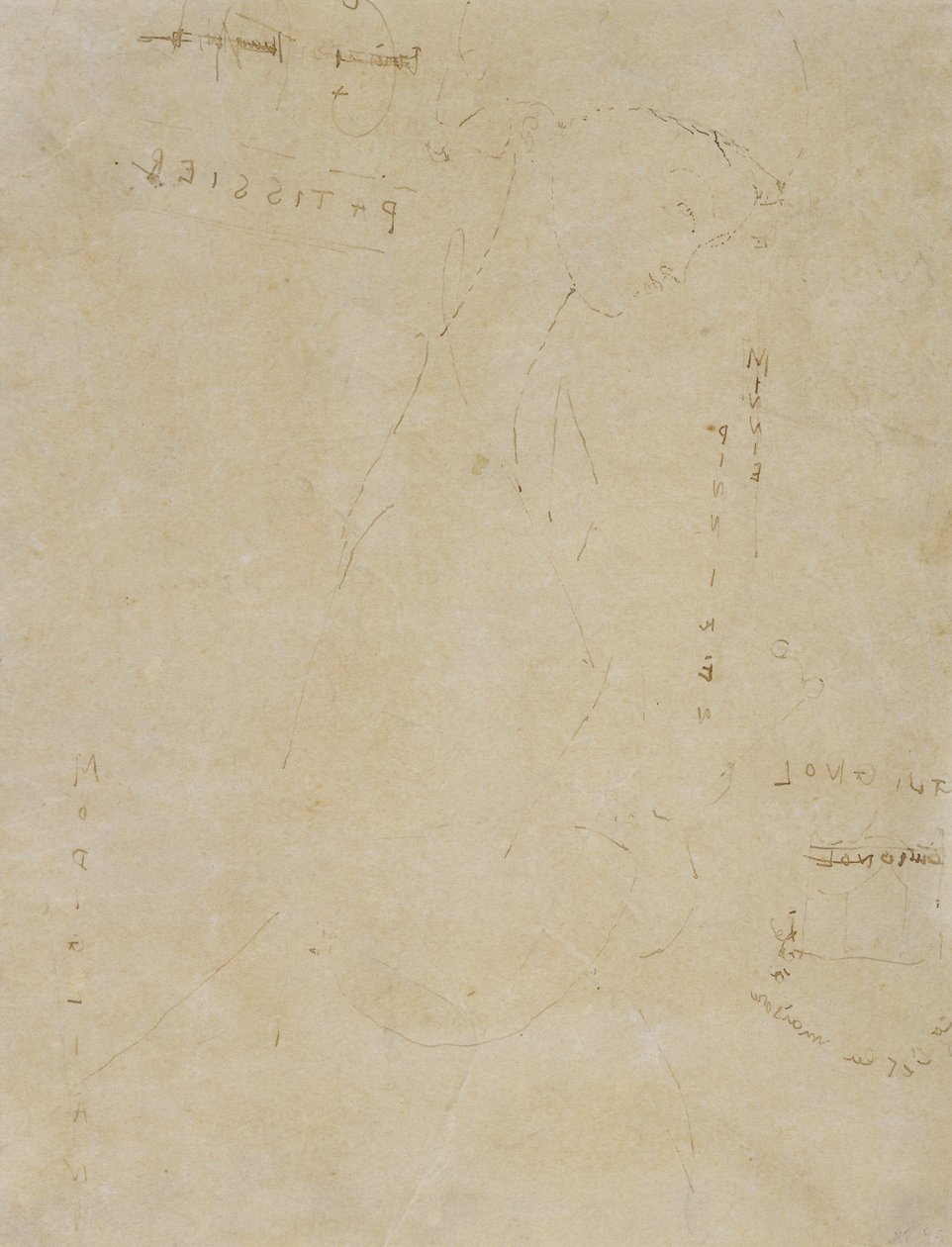 Esboço de Minnie Pinniken na Pastelaria (caneta e tinta em papel de wove) de Amedeo Modigliani