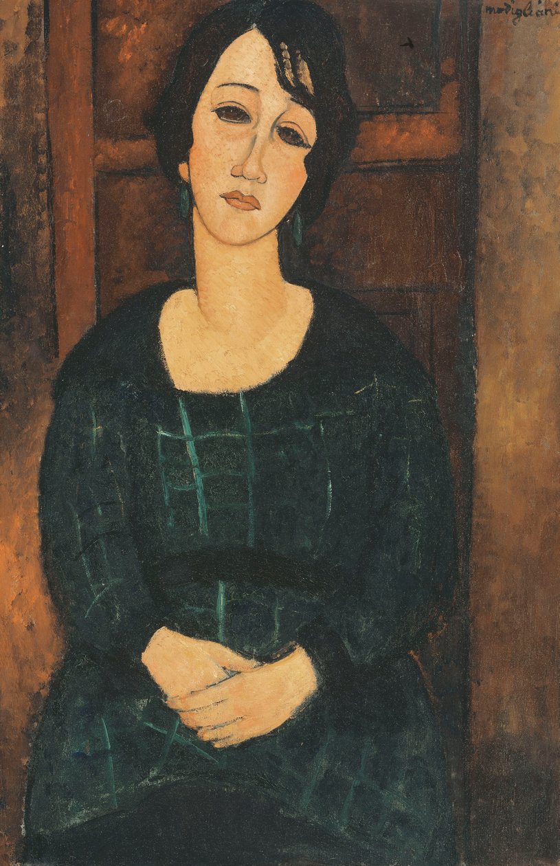 Mulher em um vestido xadrez, 1916 de Amedeo Modigliani