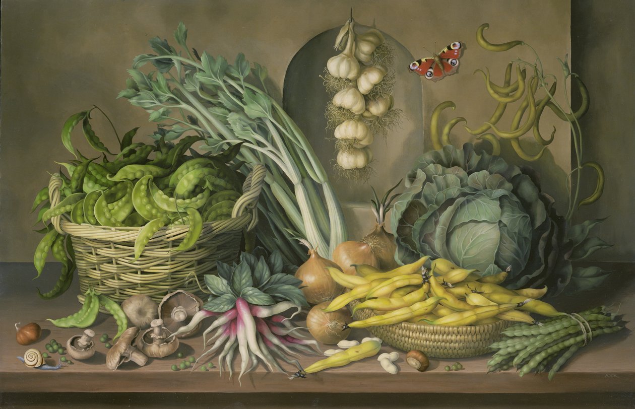 Alho e rabanetes e um pavão buttefly, 1997 de Amelia Kleiser