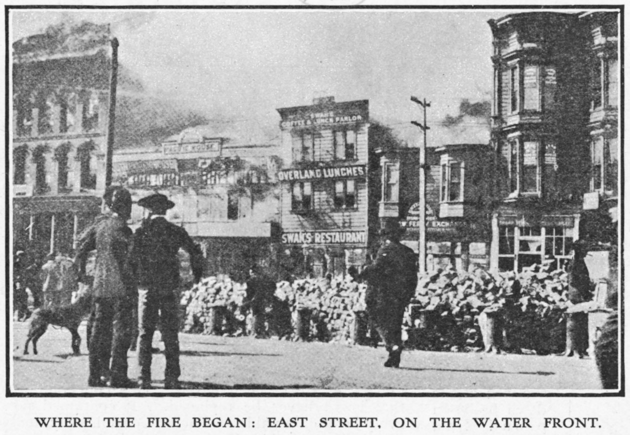 East Street, São Francisco, onde o incêndio começou durante o terremoto de 1906, em 1906 (veja também 223357) de American Photographer