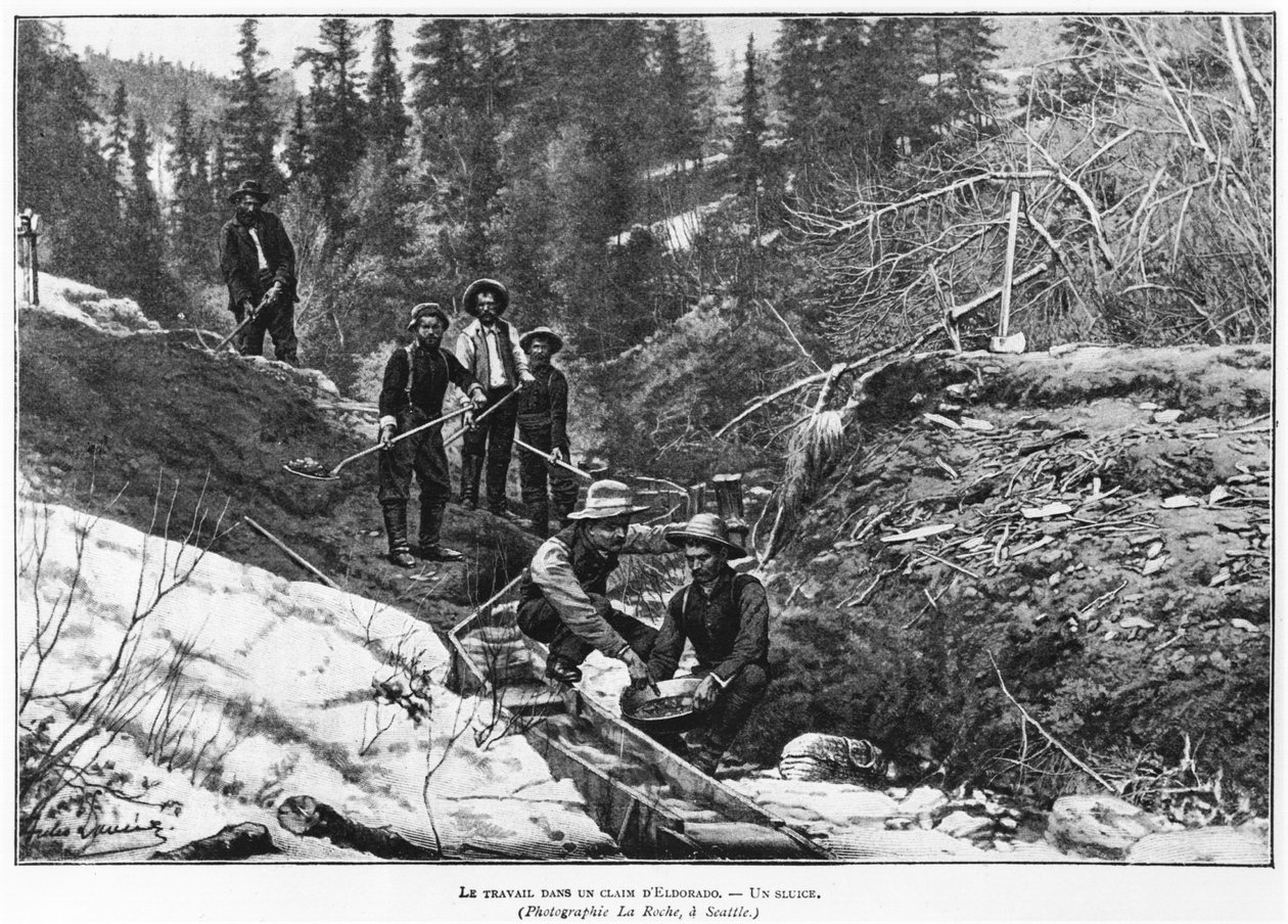 Gold Mining no Alasca, ilustração de Lectures pour tous, c.1898-99 de American Photographer