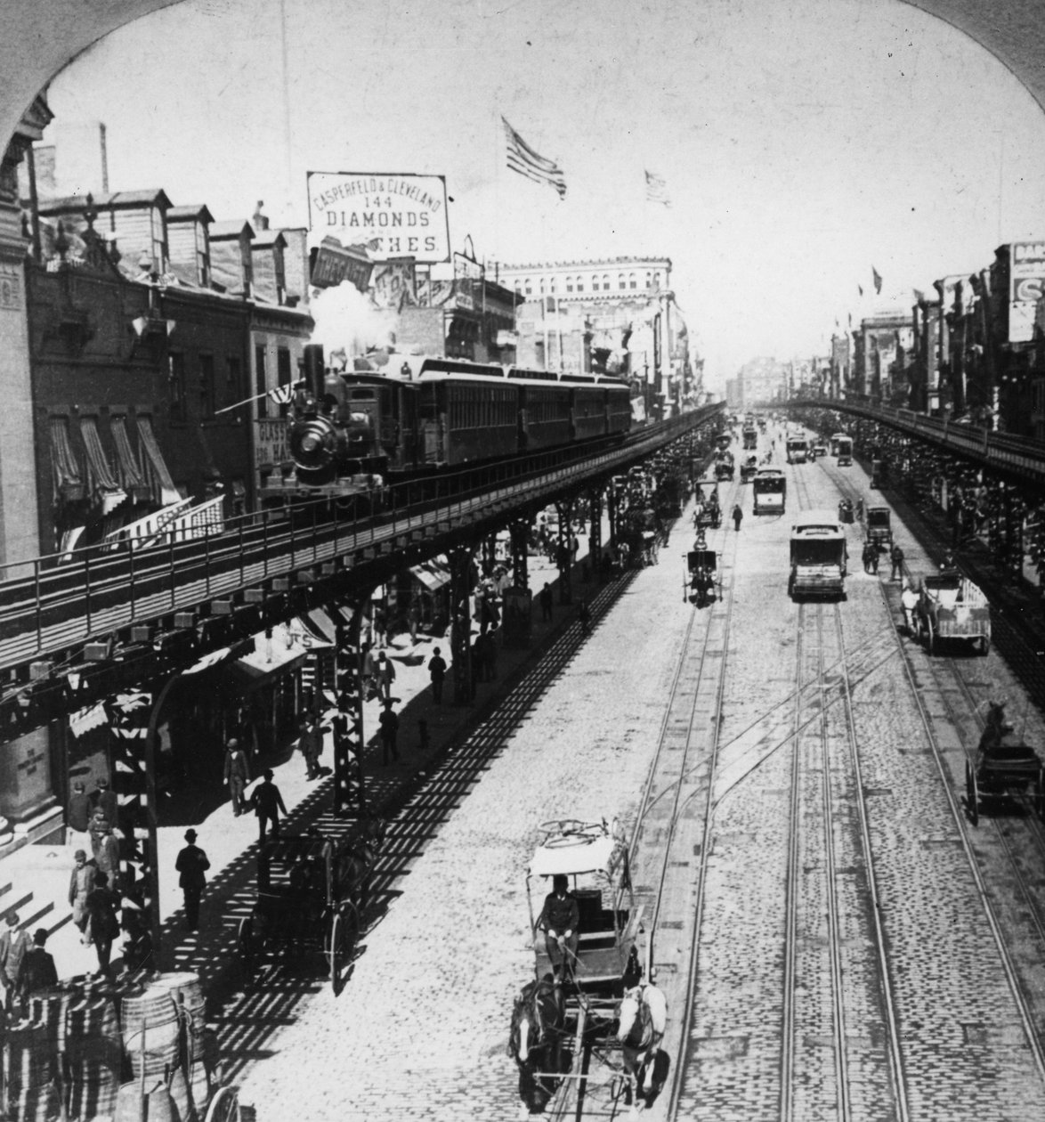 IRT Third Avenue Line ao longo do Bowery, Nova York, c.1897 de American Photographer