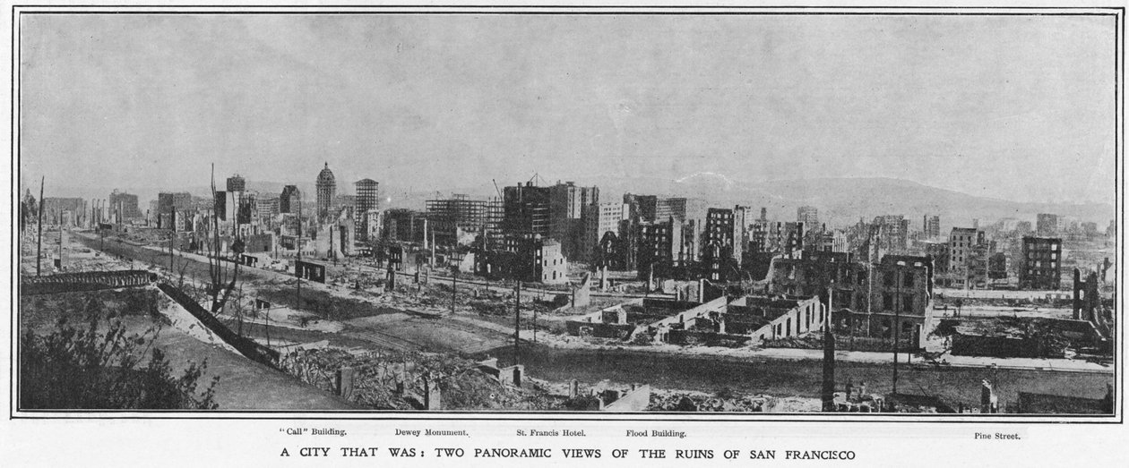 Vista panorâmica das ruínas de São Francisco após o terremoto de 1906, 1906 de American Photographer