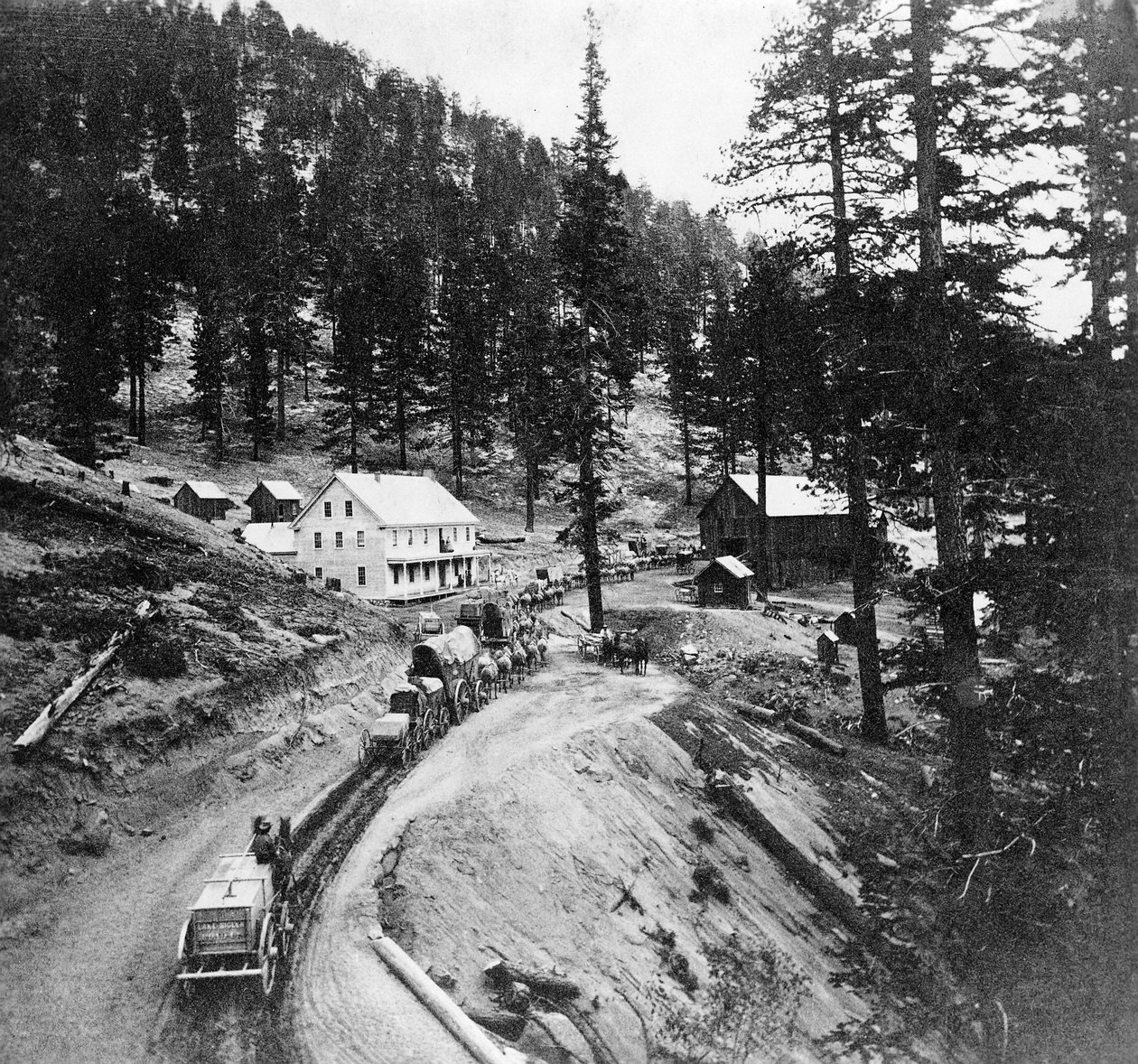 Swifts Station, Carson e Lake Bigler Road, Califórnia, de Gems of California Cenário publicado por Lawrence and Houseworth, 1866 de American Photographer