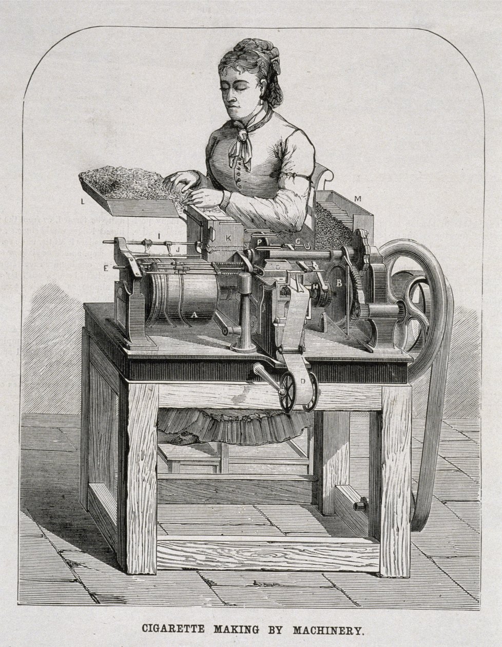 Mulher, operando, francês, cigarette-rolling, máquina, 1878 de American School