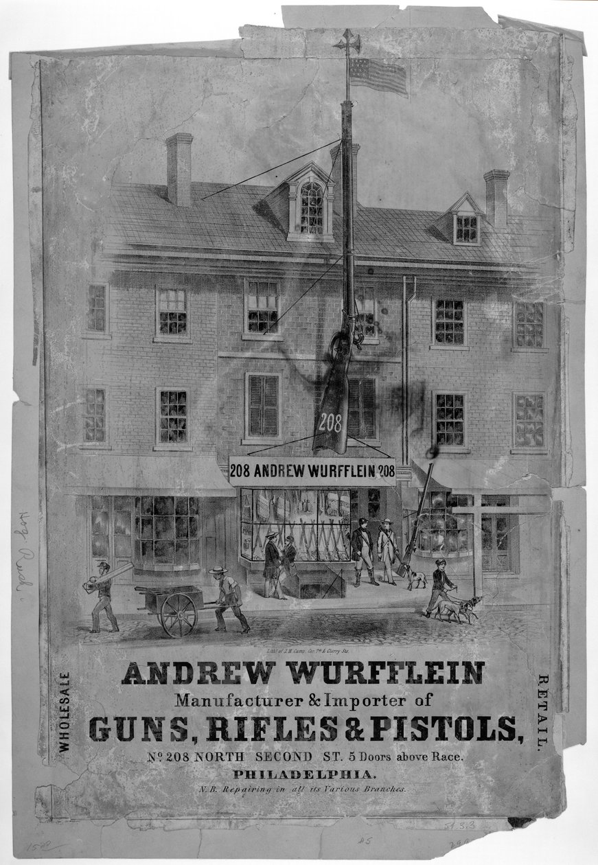Publicidade, Andrew Wurfflin. Gun Maker, Filadélfia, c.1850 de American School