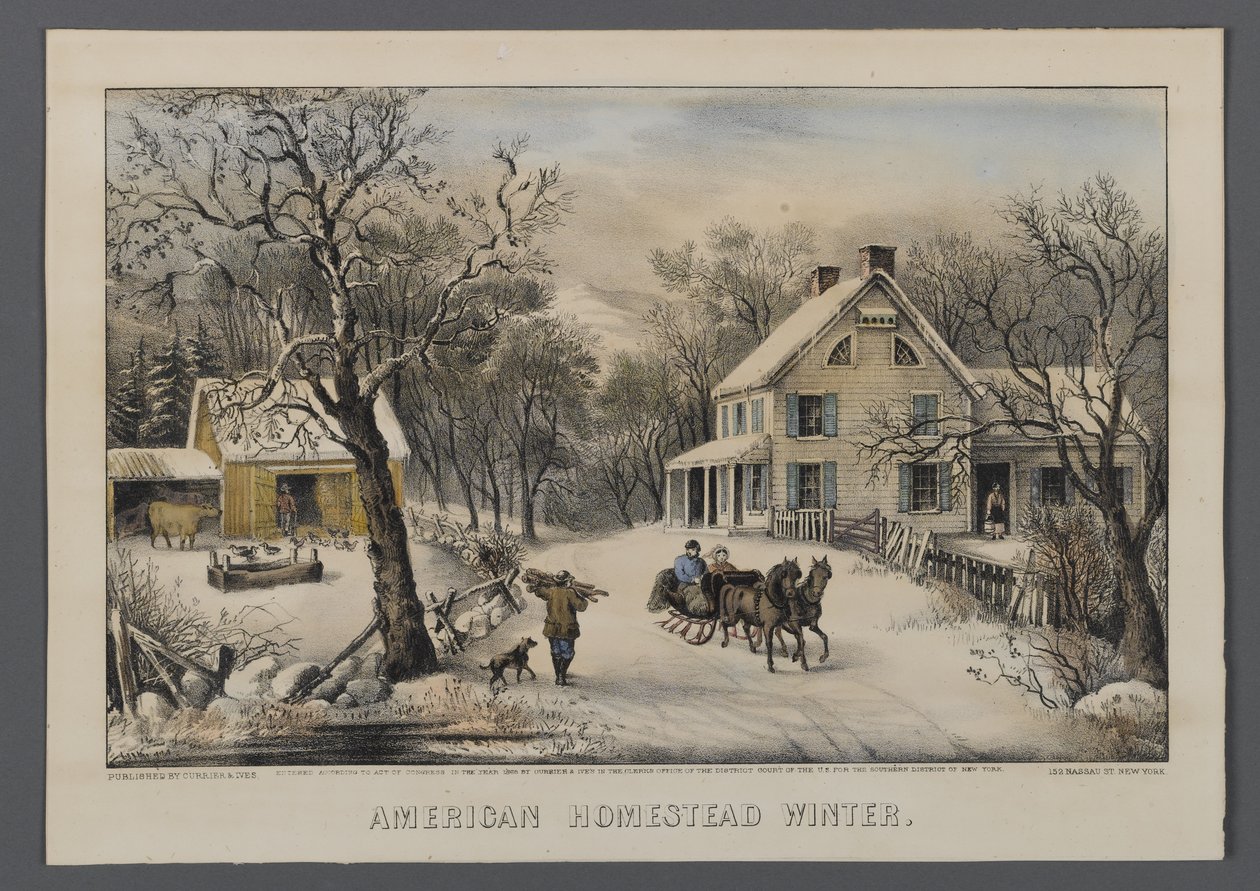 American Homestead in Winter, publicado por Currier & Ives, Nova York, 1868-69 (litografia colorida à mão) de American School
