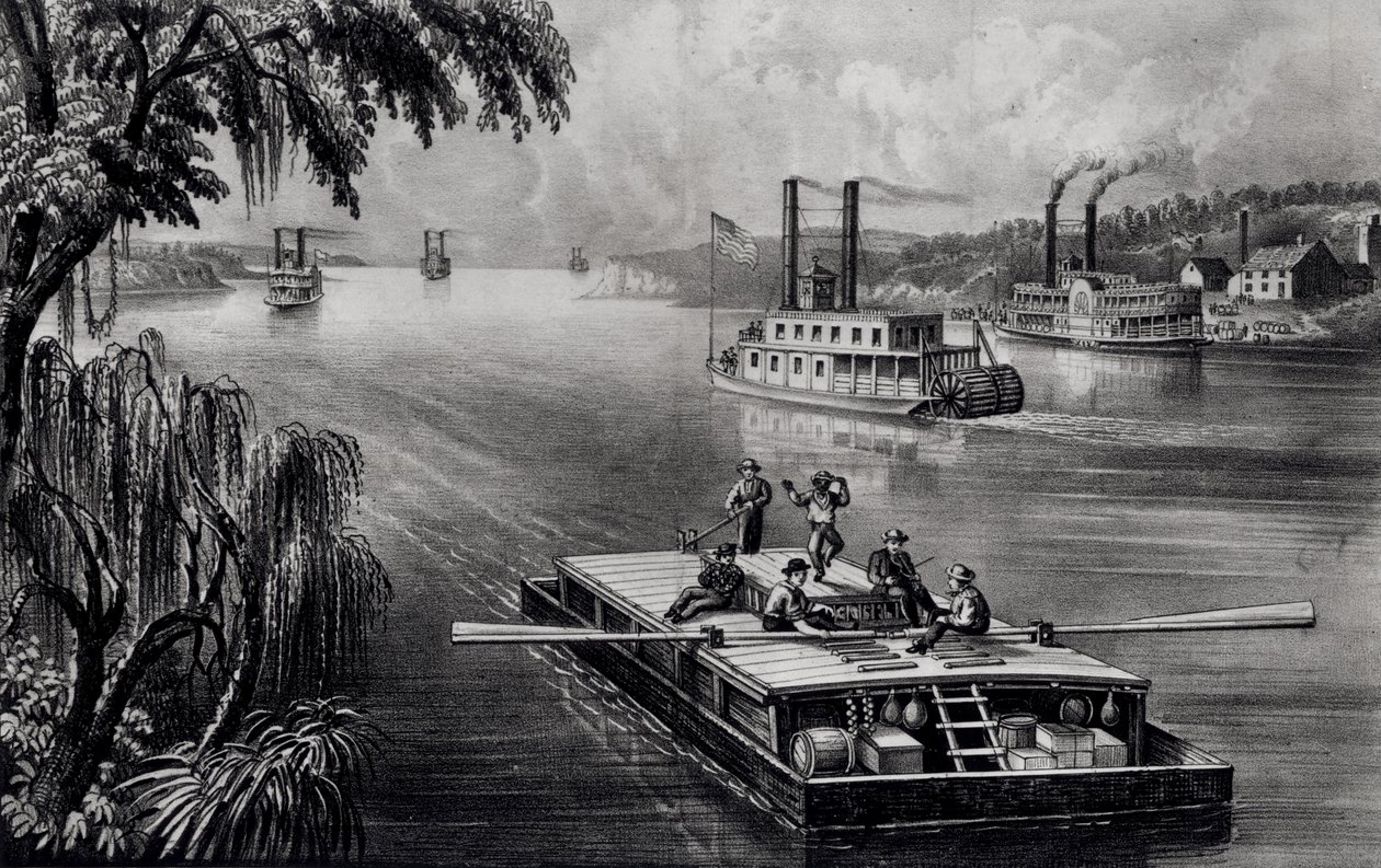Encadernado no rio, pub. por Currier e Ives, 1870 de American School