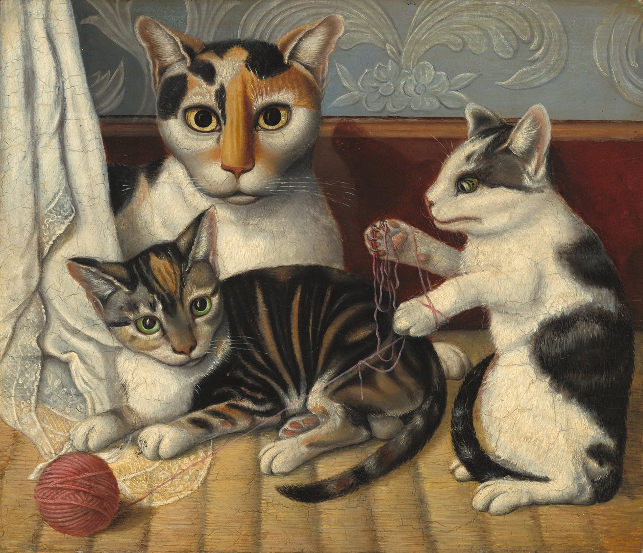 Gato e gatinhos, c.1872-1883 (óleo no moinho) de American School