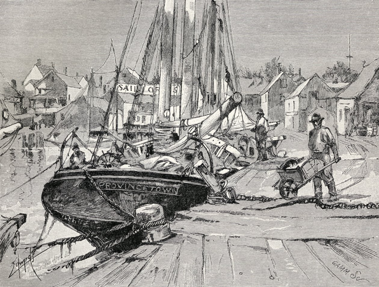 Central Wharf, Provincetown, Cape Cod, de &39;The Century Illustrated Monthly Magazine&39;, de maio a outubro de 1883 de American School