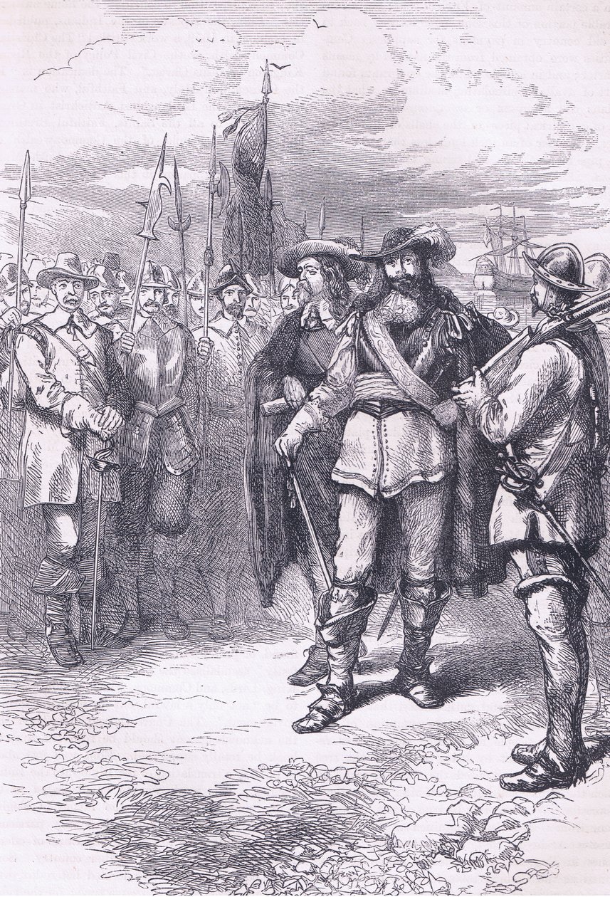 Comissários que aterram em Boston 1665, ilustração da história de Cassells do bar dos Estados Unidos. por Petter & Galpin c.1890 de American School