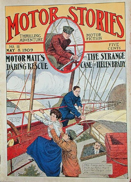 Ilustração da capa de histórias de motor, 8 de maio de 1909 de American School