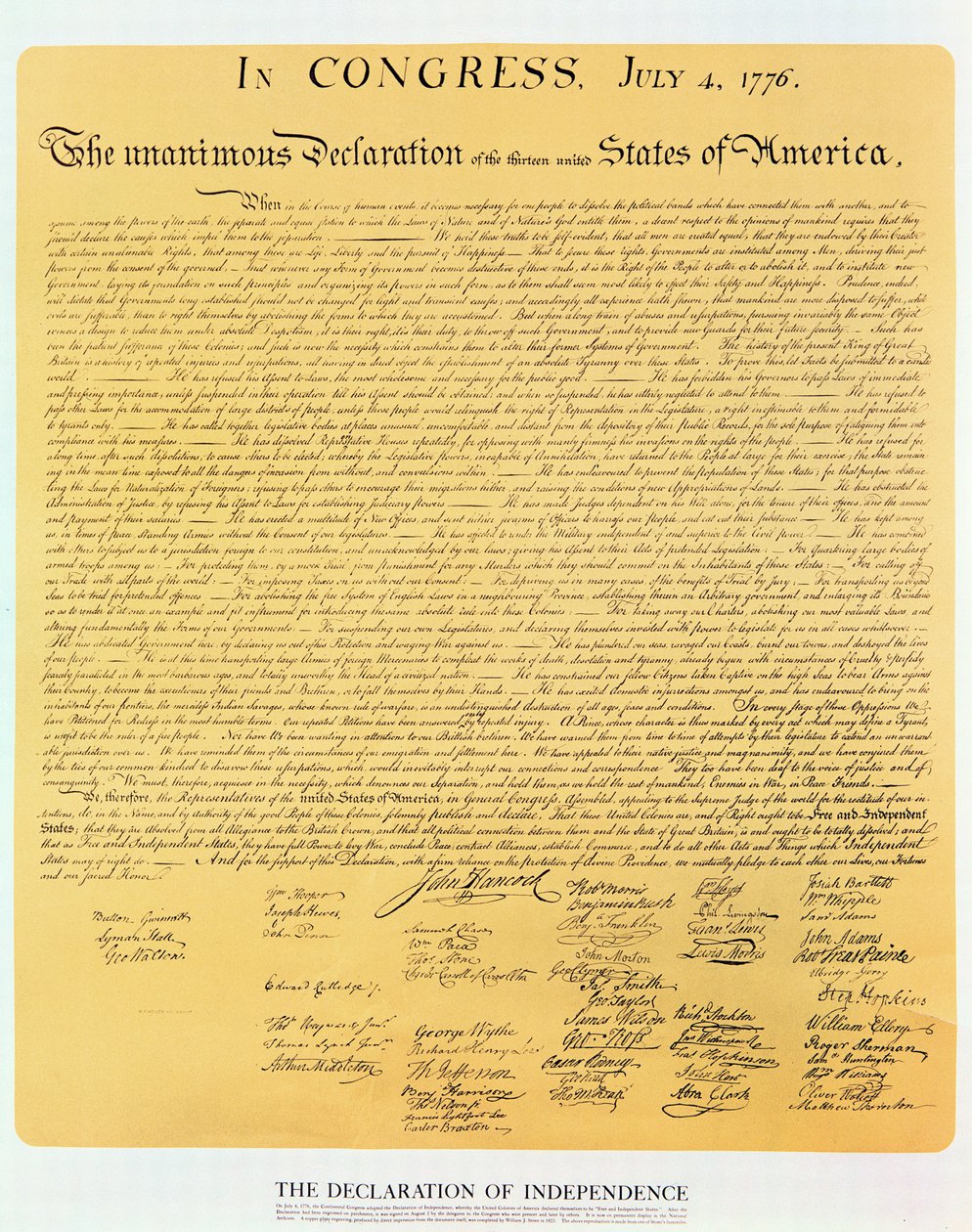 Declaração de Independência dos 13 Estados Unidos da América de 1776, 1823 (gravura em cobre) de American School
