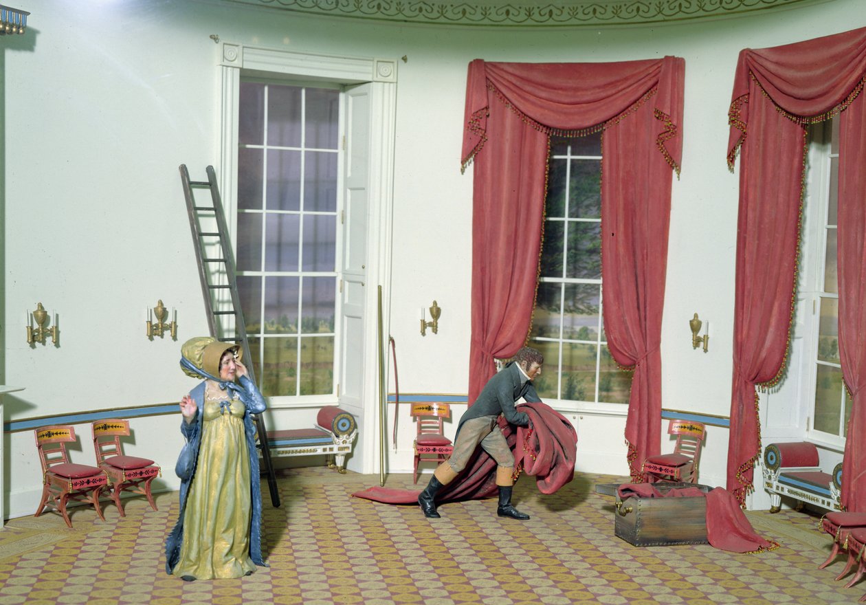 Dolley Madison remove pinturas da casa branca, 1814 de American School