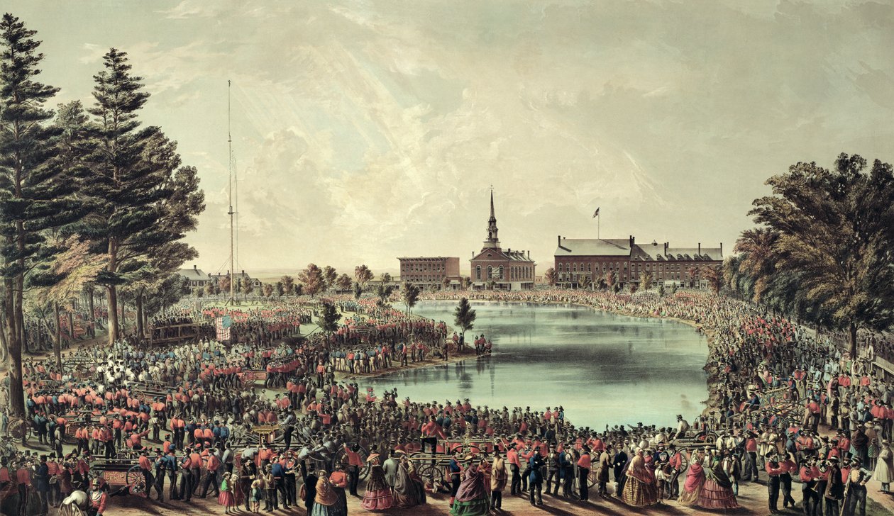 Firemans Muster, Merrimack Square, Manchester, Nova Hampshire, 1859 de American School