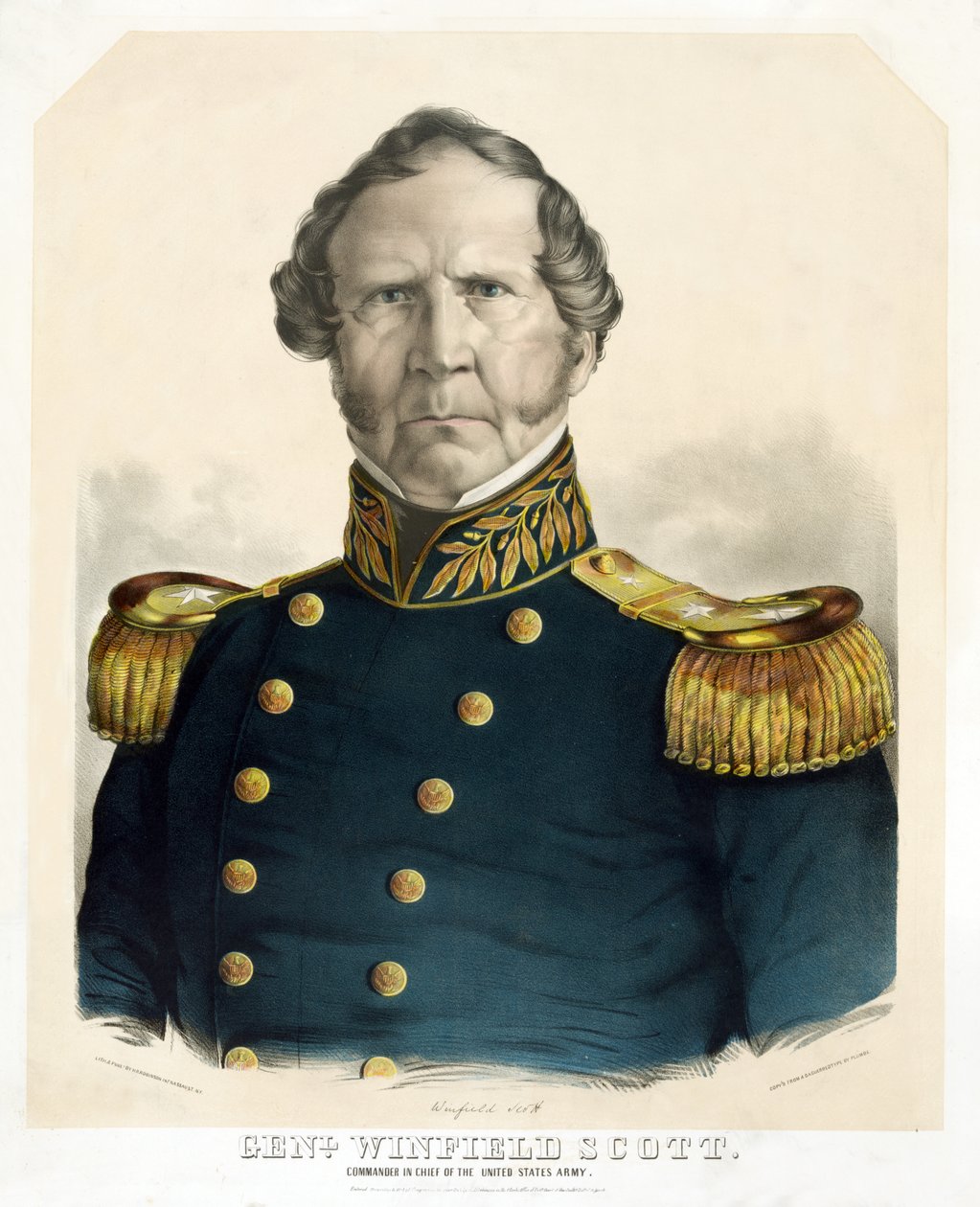 General Winfield Scott, Comandante em Chefe do United Staes Army, pub. 1847 (lito colorido à mão) de American School