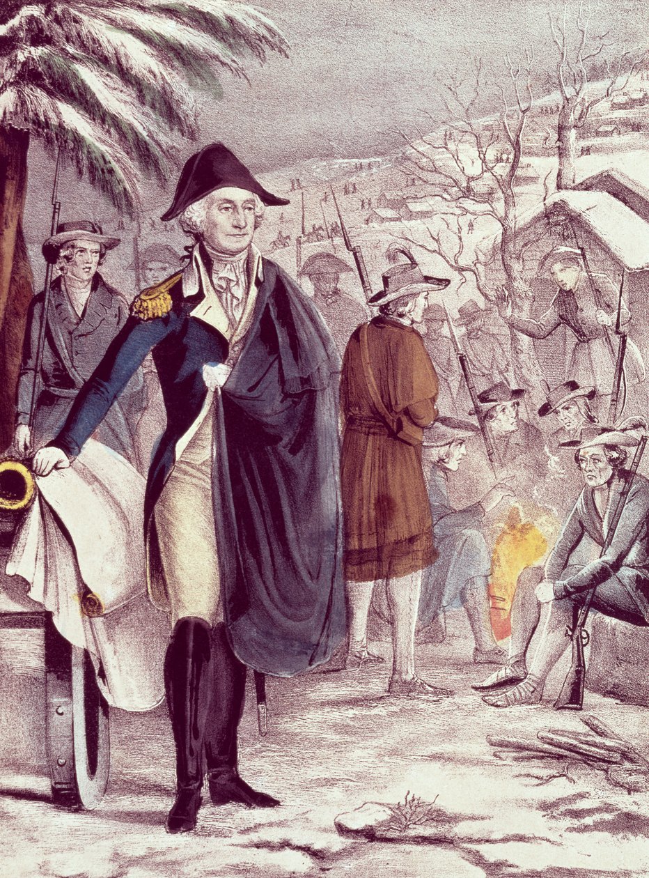 George Washington no Valley Forge, em dezembro de 1777, gravado por Nathaniel Currier (1813-88) de American School