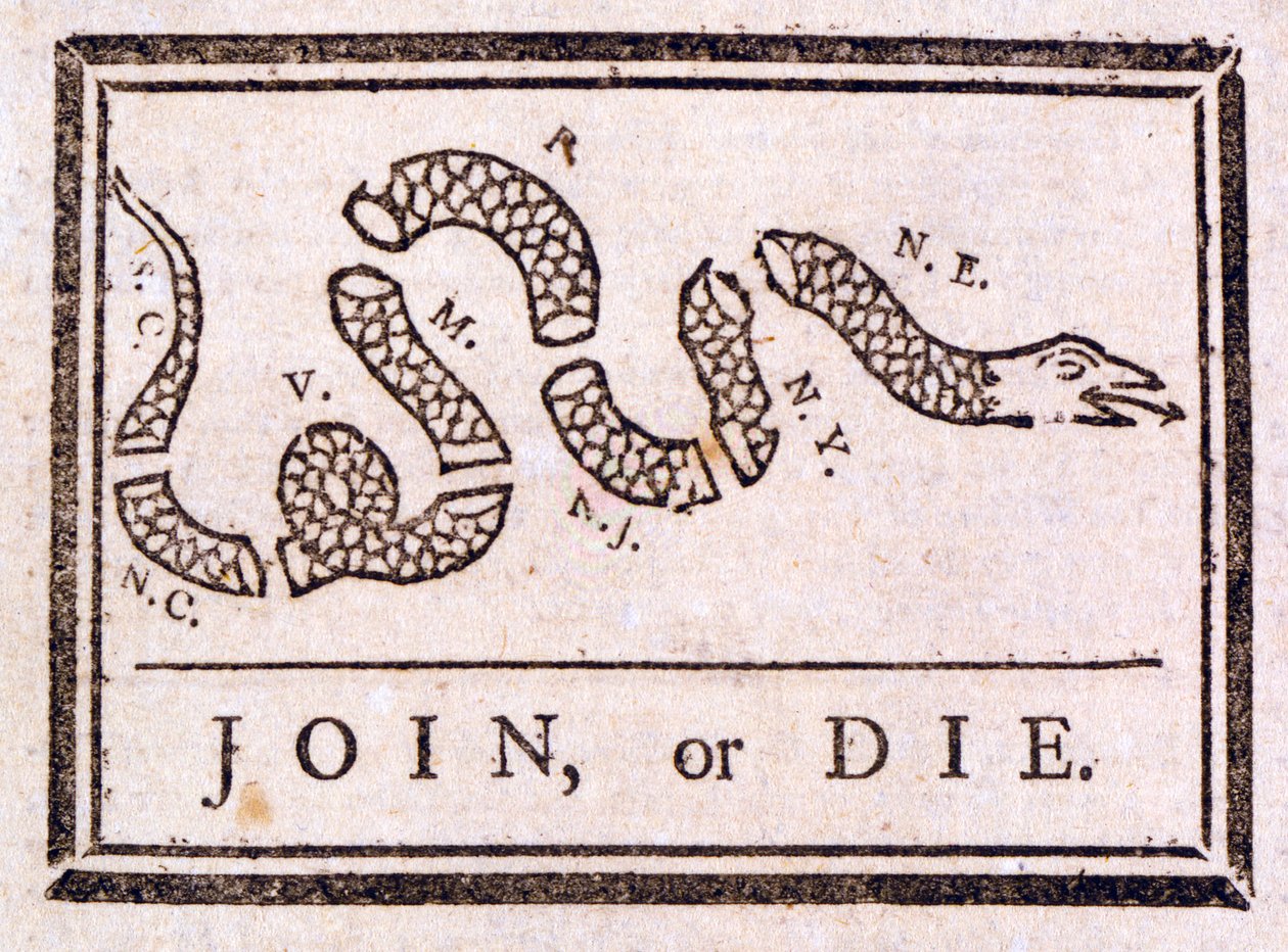 Junte-se ou morra, exortação de Benjamin Franklin, 1754 de American School