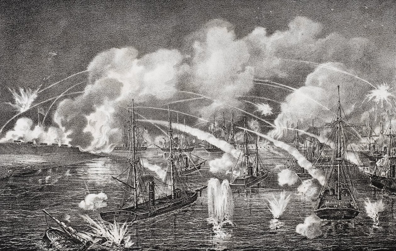 Bombardeio naval da meia-noite de Fort Jackson, Louisiana 1862 de American School
