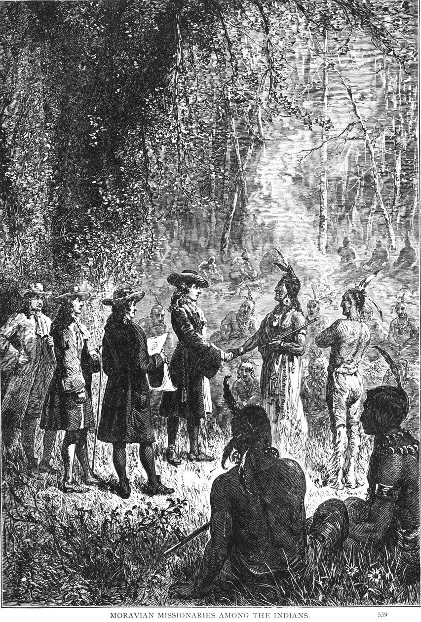 Missionários Morávios Entre os Índios, de &39;O Romance e a Tragédia da Vida Pioneira&39; de Augustus L. Mason, 1883 de American School