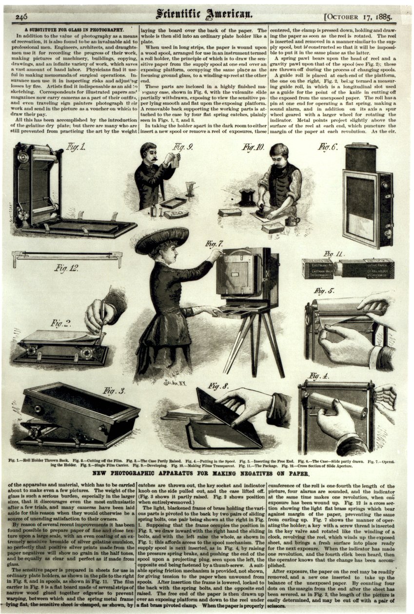 Novo aparelho fotográfico para fazer negativos no papel, de &39;Scientific American&39;, 17 de outubro de 1885 de American School