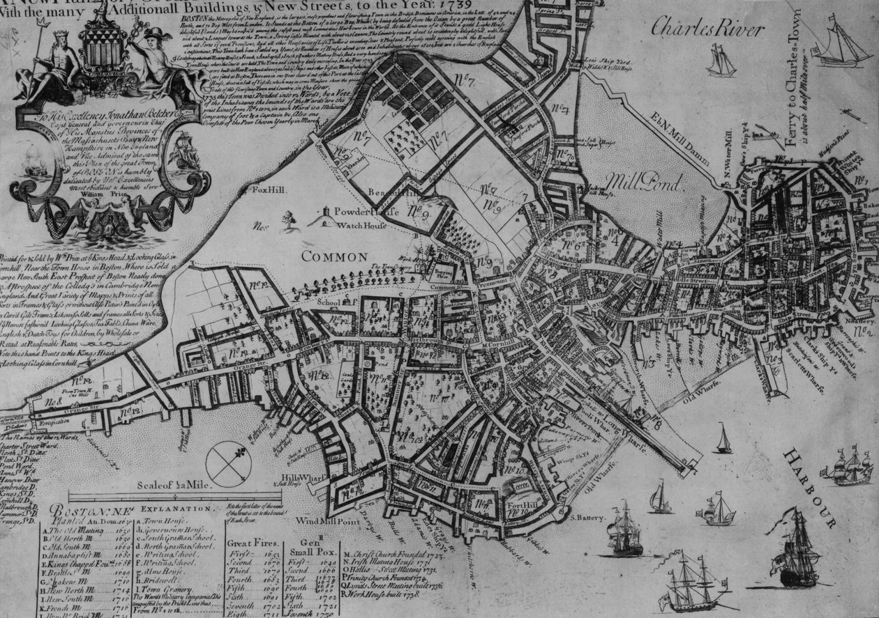 Plano de Boston, Nova Inglaterra, 1739 de American School