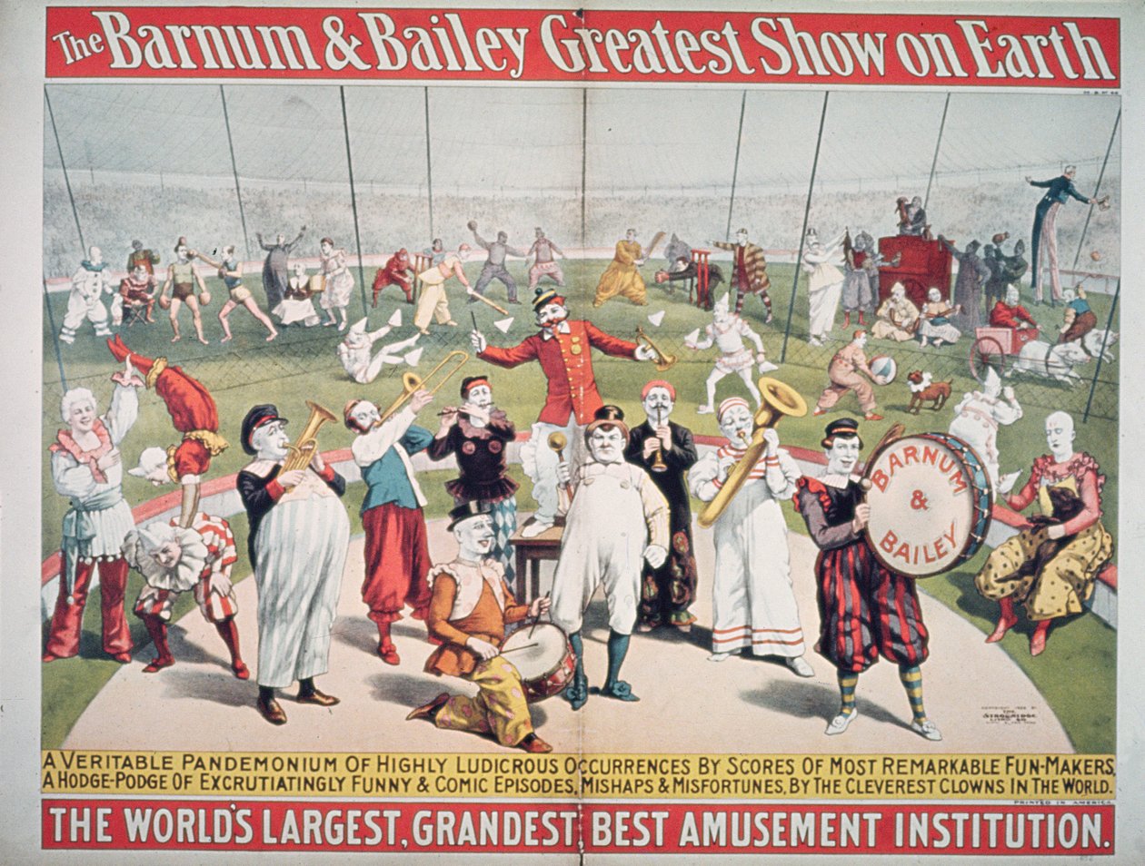 Cartaz anunciando o maior show de Barnum e Bailey na Terra de American School