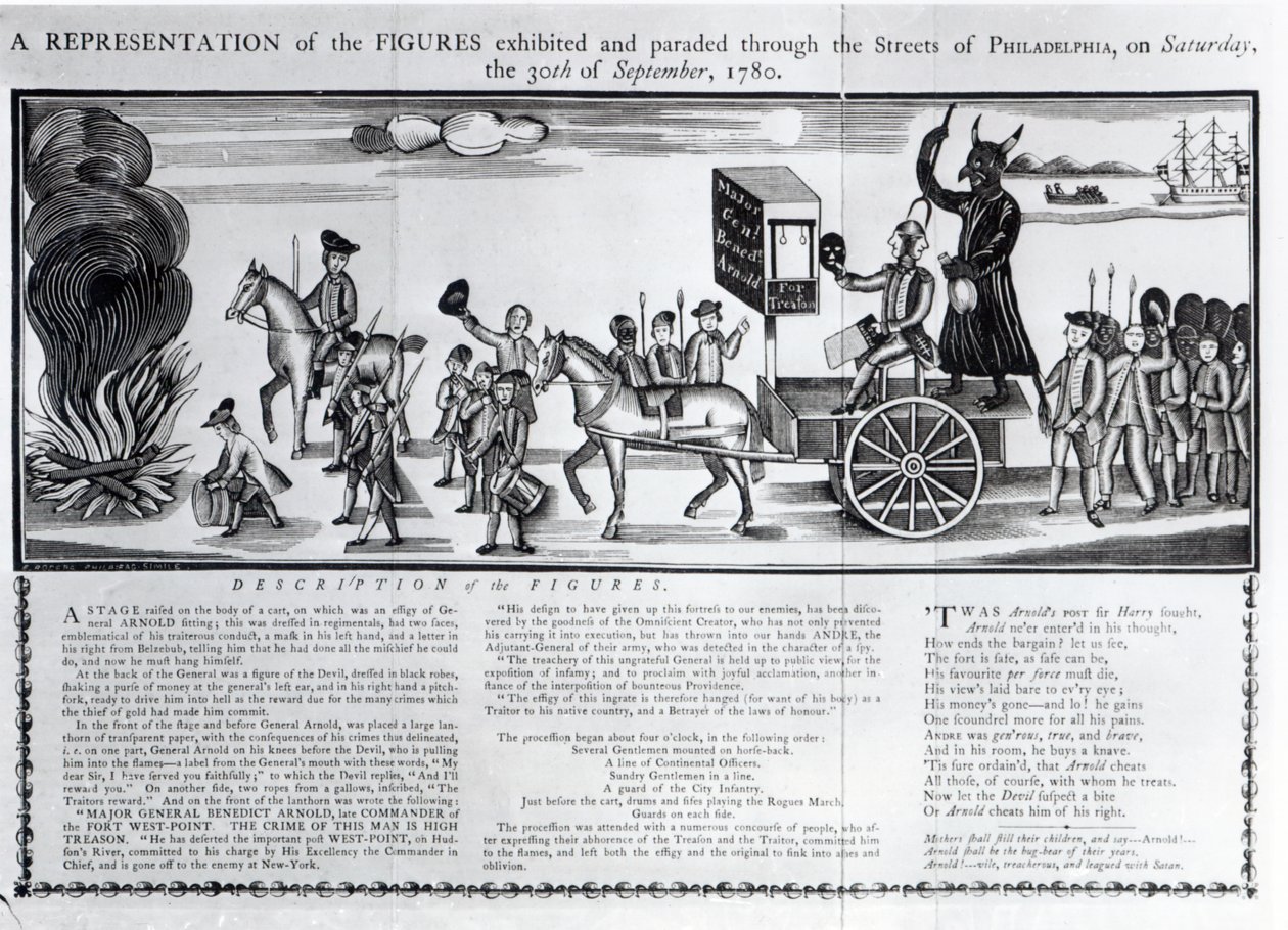 Representação das figuras expostas e desfiladas pelas ruas da Filadélfia no sábado 30 de setembro de 1780 de American School