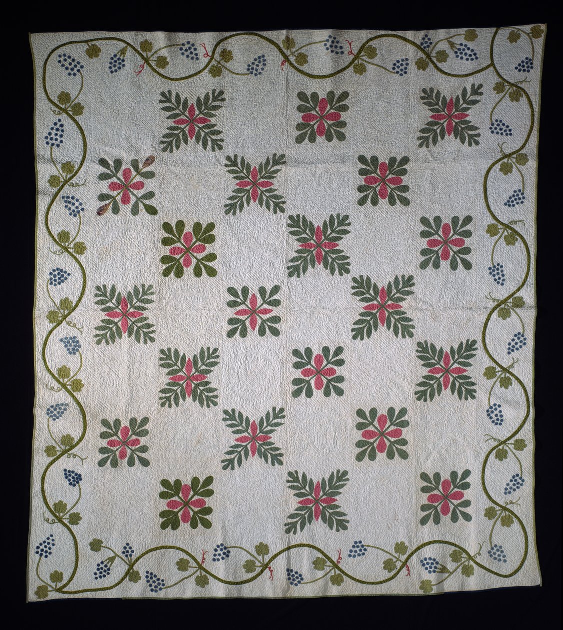 Edredão de apliques de superfície, c.1850-70 (algodão) de American School