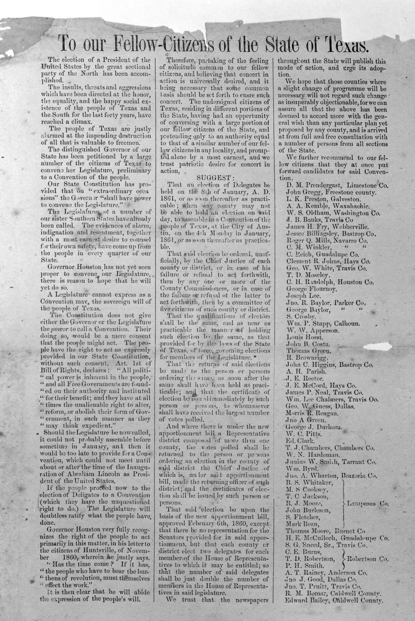 Portaria da Secessão do Texas, 8 de janeiro de 1861 (impressão) de American School
