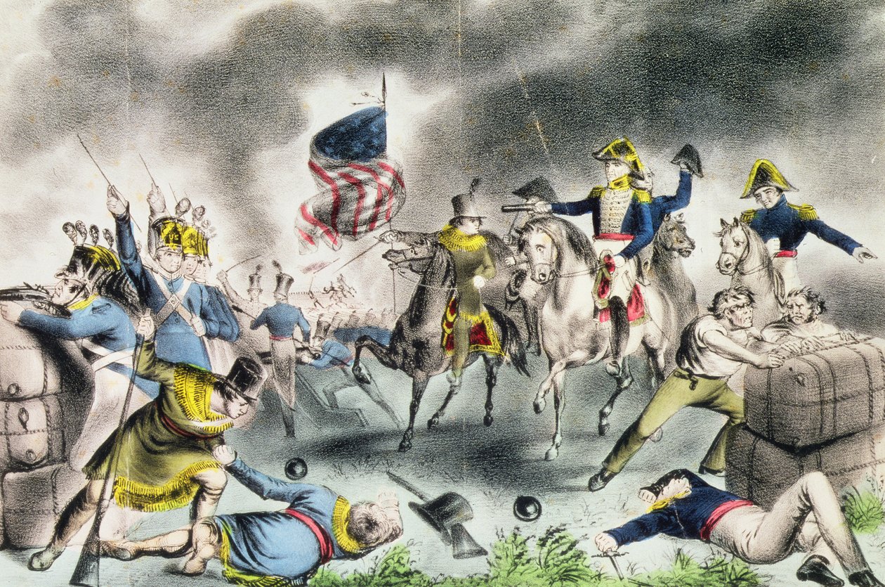 A Batalha de Nova Orleans, 8 de janeiro de 1814 (sic) pub. por Nathaniel Currier de American School