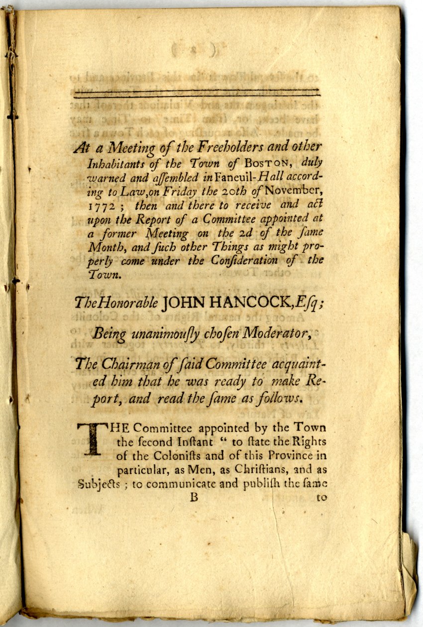 O “Panfleto de Boston”: Os Votos e Procedimentos dos Freeholders e Outros Habitantes da Cidade de Boston, na Reunião da Cidade Montada, 1772 de American School