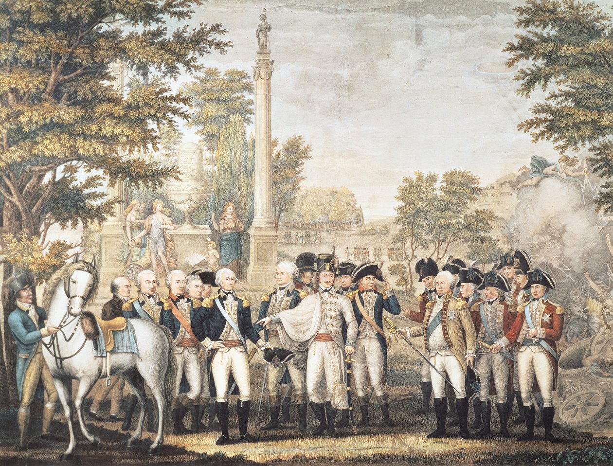 Os britânicos se rendem ao general Washington após sua derrota em Yorktown, Virgínia, em outubro de 1781 de American School