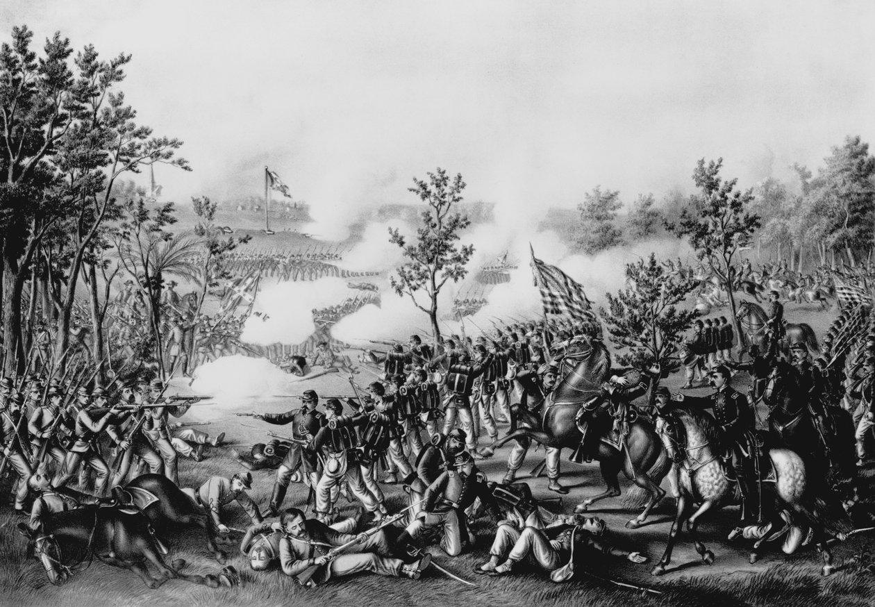A morte do general James B. Mcpherson na batalha de Atlanta, 22 de julho de 1864, pub. por Kurz und Allison, Chicago, 1888 de American School