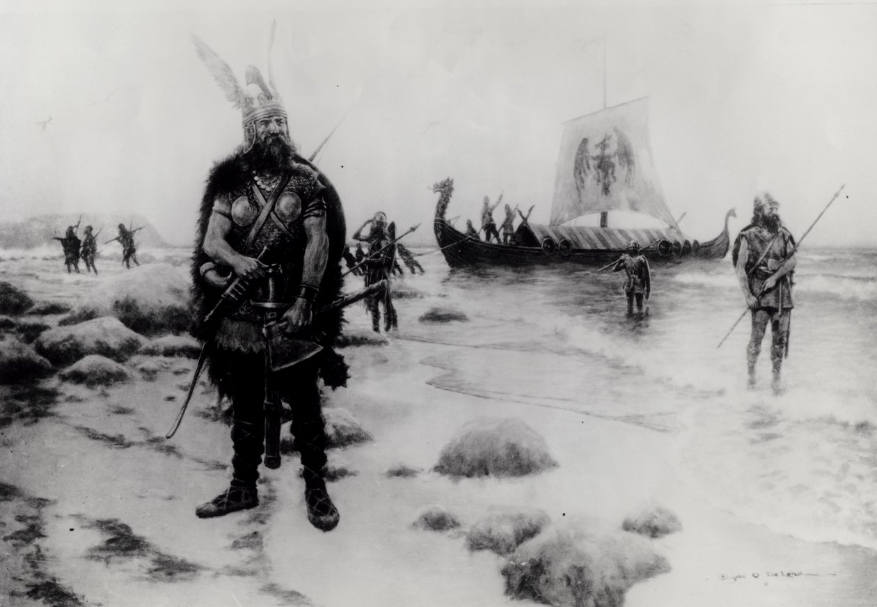 A descoberta da América por Leif Eriksson (fl.1000) de American School