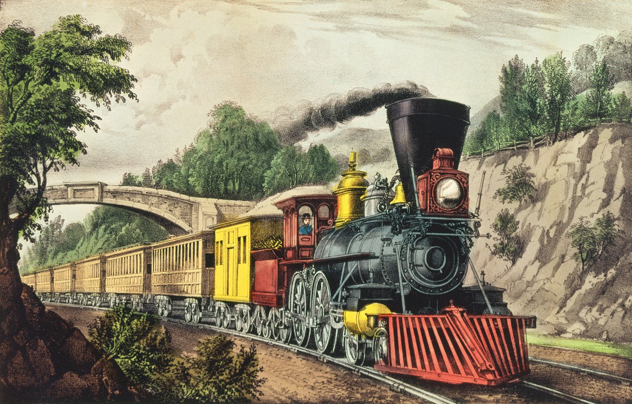 O Trem Expresso, publicado por Nathaniel Currier (1813-88) e James Merritt Ives (1824-95) de American School