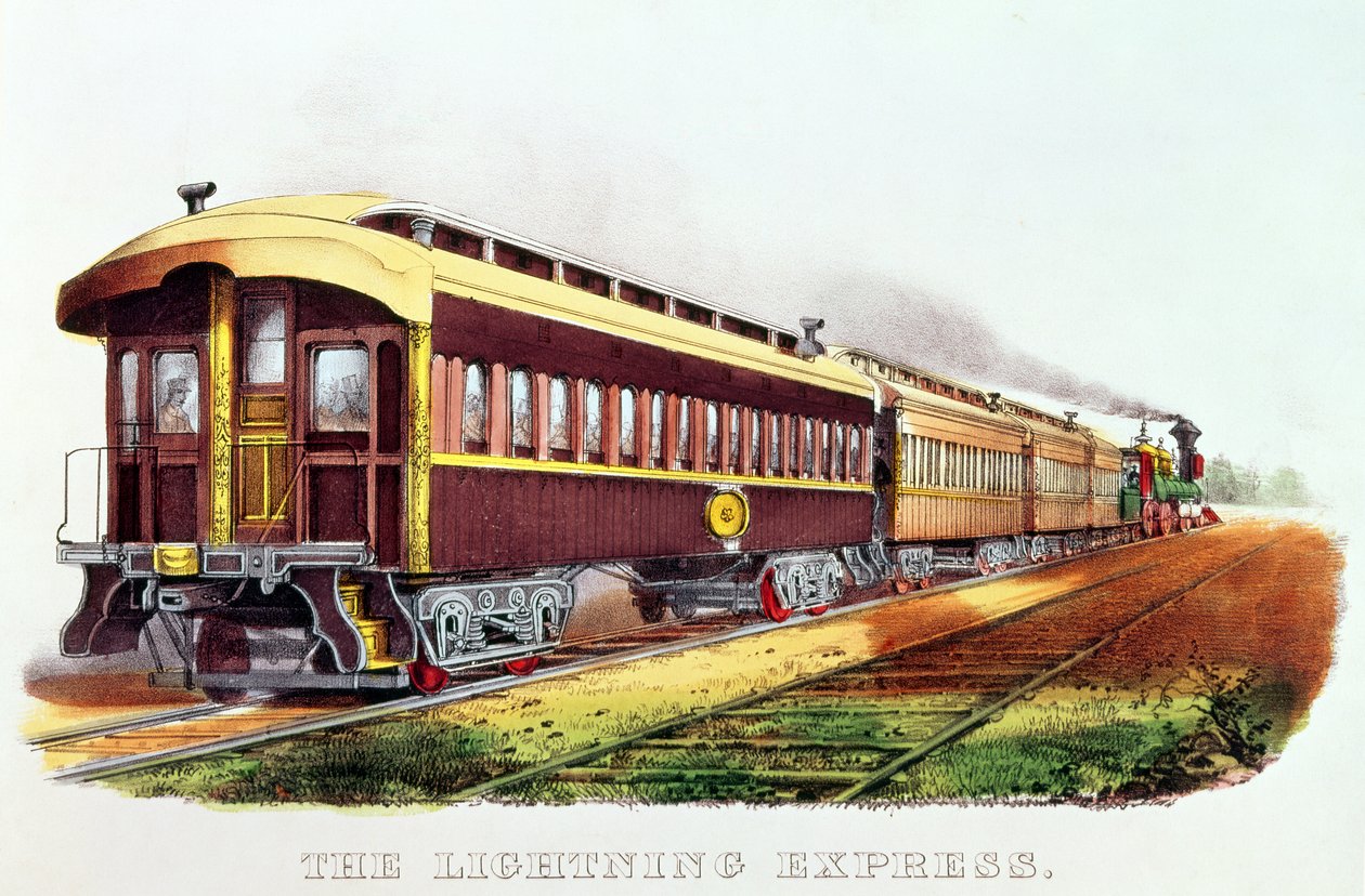 The Lightning Express publicado por Nathaniel Currier (1813-88) e James Merritt Ives (1824-95) de American School